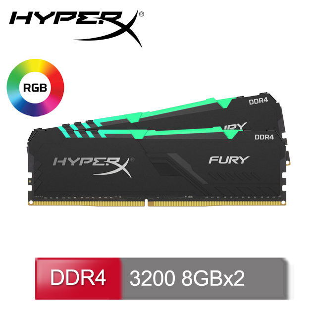 金士頓 8GB*2 DDR4-3200 HyperX FURY RGB(黑)