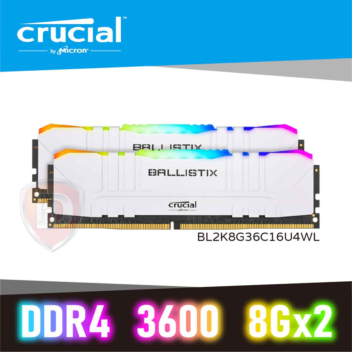 美光 Crucial Ballistix RGB DDR4 3600 8Gx2