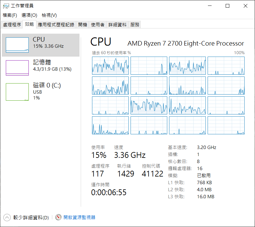 AMD R7 2700 8核/16緒3.2G(↑4.1G)