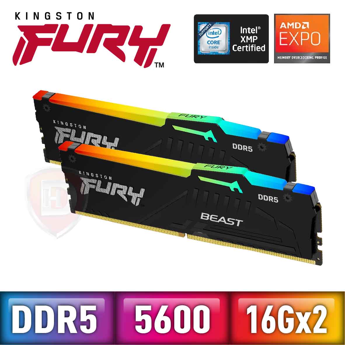 金士頓 16GB*2 DDR5-5600/CL36 FURY Beast RGB