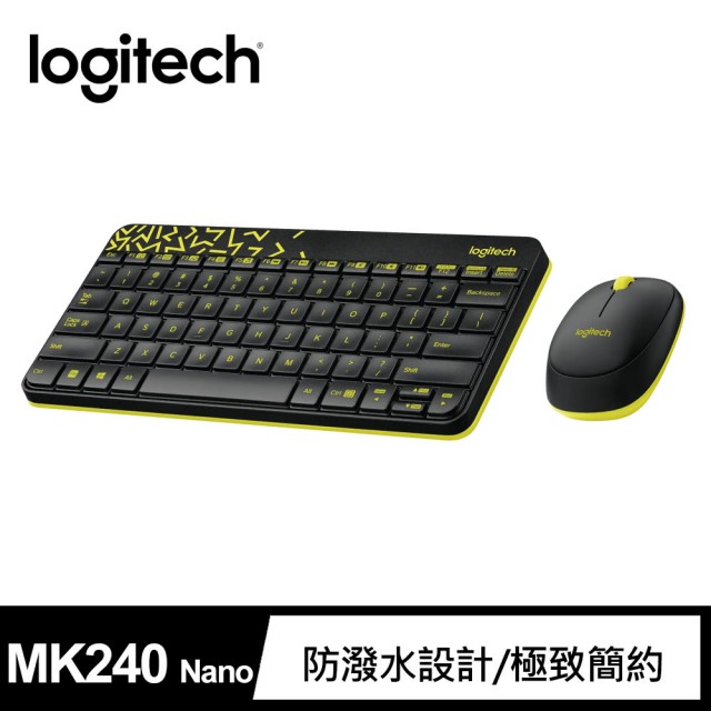 羅技 MK240 Nano(黑)鍵鼠組/無線/防濺灑/黃邊