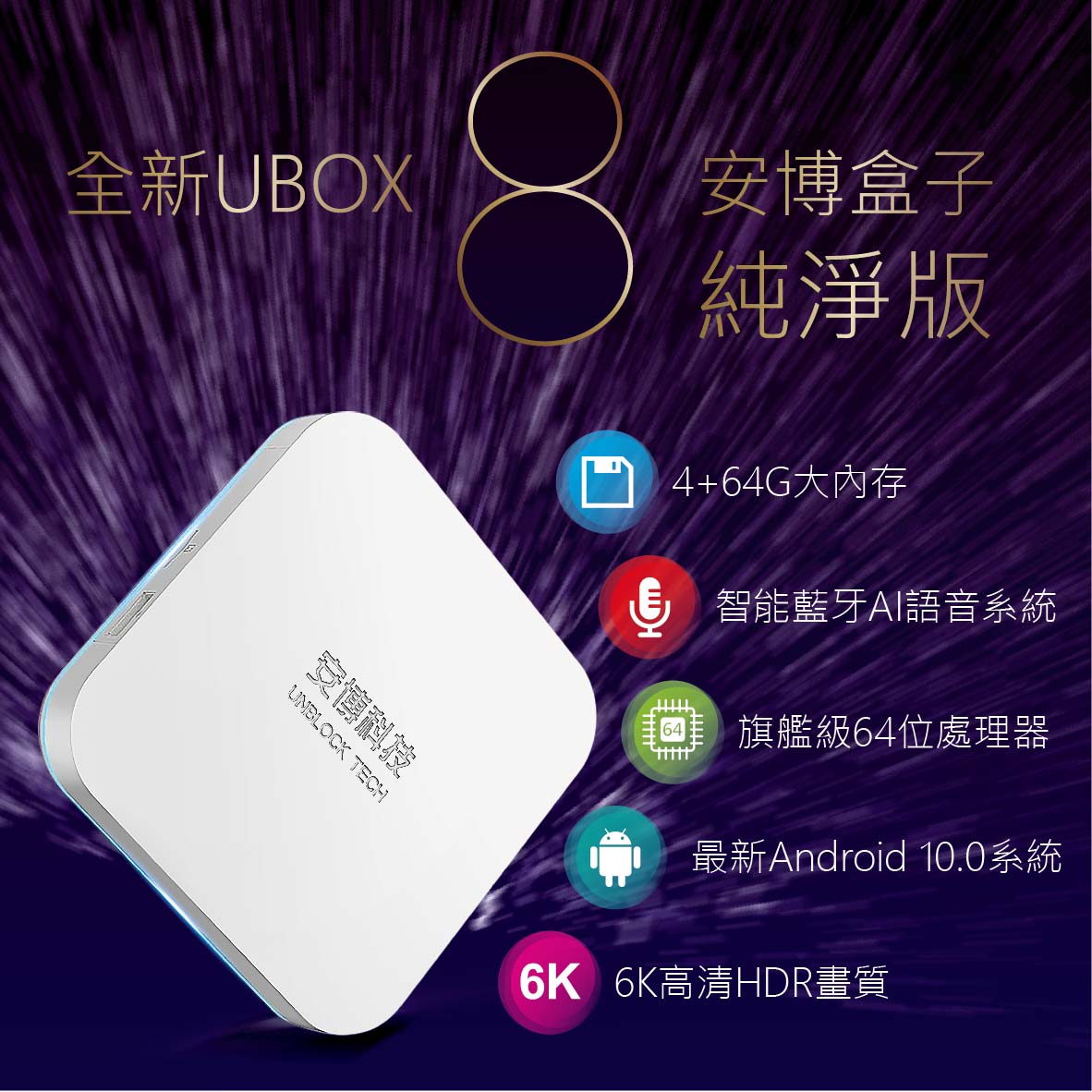 安博盒子UBOX8 純淨版-電視機上盒X10 Pro Max白