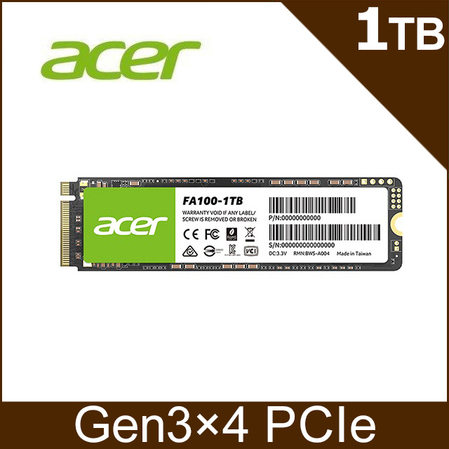 ACER 宏碁FA100 1TB PCIe M.2 SSD固態硬碟