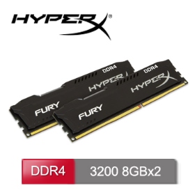 金士頓 8GB*2 DDR4-3200 HyperX FURY(黑)(HX432C16FB3K2/16)