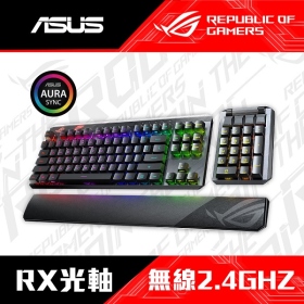 華碩 Rog Claymore II Pbt 無線機械式鍵盤/有無線/光軸(青軸)/數字鍵分離設計/中文/Rgb