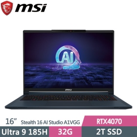 微星 Stealth 16 AI Studio A1VGG[003TW]Ultra 9-185H/RTX4070/32G/2T/16吋 星辰藍