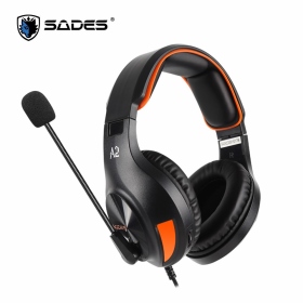 Sades A2 商用耳機麥克風(橘黑色)/有線/40mm/全指向麥克風/記憶軟墊頭帶/無線控設計