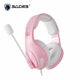 Sades A2 商用耳機麥克風(粉白色)/有線/40mm/全指向麥克風/記憶軟墊頭帶/無線控設計