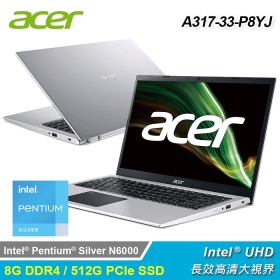 Acer A317-33-P8YJ〈銀〉Pentium N6000/8G/512G/UHD