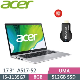 Acer A517-52-537W〈銀〉i5-1135G7/8G/512G/Iris Xe