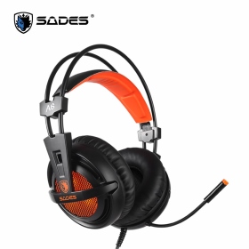 Sades A6 7.1 電競耳機(橘黑色)/有線-Usb/附軟體變聲器/40mm/全指向麥克風
