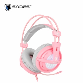 Sades A6 7.1 電競耳機(粉白色)/有線-Usb/附軟體變聲器/40mm/全指向麥克風