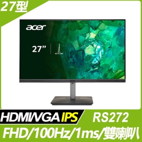 ACER RS272(1A1H/1ms/IPS/100Hz/含喇叭/FreeSync)抗閃系列.薄邊框