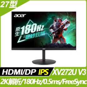 ACER XV273U V3(2H1P/0.5ms/IPS/180Hz/含喇叭/FreeSync Premium/HDR400)