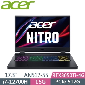 Acer AN517-55-74L0〈黑〉i7-12700H/16G/512G/RTX3050Ti-4G【165Hz】