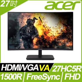 AOPEN 27HC5R(1A2H/1ms/VA曲面/含喇叭/FreeSync) 入門款曲面螢幕