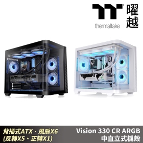 曜越 Vision 330 CR ARGB 白 卡42/U高17.5/側掀曲面玻璃/分艙設