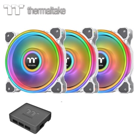曜越 Riing Quad 12cm RGB(白)頂級版/四光圈/三顆裝 加 控制盒(CL-F100-PL12SW-A)