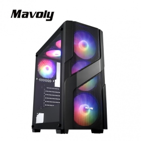 Mavoly 松聖 芒果 (黑) 玻璃透測/網狀前面板/顯卡35公分/CPU空冷 16.5公分/炫彩定光/ATX