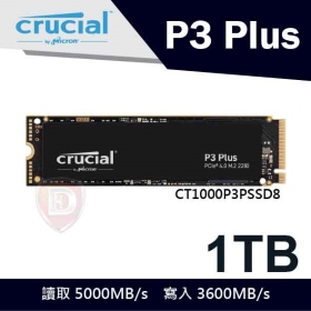 美光Micron Crucial P3 Plus 1TB PCIe M.2固態硬碟(讀：5000M/寫：3600M)