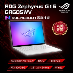 華碩 GA605WV-0042HHX370(鉑月銀)(Ryzen AI 9 HX/RTX4060/32G/1T/16吋)