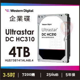 WD 4TB【Ultrastar DC HC310】256MB/7200轉/五年保(HUS726T4TALA6L4/0B35950)