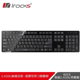 irocks K01R 無線鍵盤/2.4GHz/無線/剪刀腳/104鍵/鏡面黑