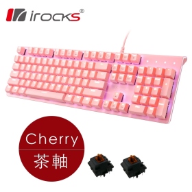 irocks K75Ms 機械式鍵盤（粉）/有線/茶軸/中文/懸浮/櫻桃軸/白光