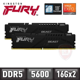 金士頓 32GB(雙通16GB*2) DDR5-5600/CL36 FURY Beast 獸獵者(KF556C36BBEK2-32)黑