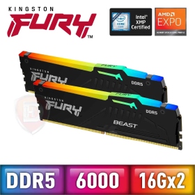 金士頓 16GB*2 D5-6000/CL36 FURY Beast Black RGB (獸獵者)(KF560C36BBEAK2-32)