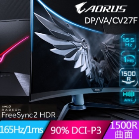 技嘉 AORUS CV27F(2H1P/1ms/VA曲面/165Hz/FreeSync 2/HDR400) 專業電競