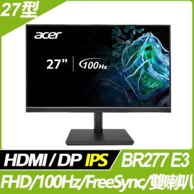 ACER BR277 E3(1A1H1P/4ms/IPS/100Hz/含喇叭/FreeSync)抗閃系列.商用無反射機種