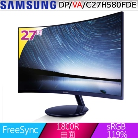 三星 C27H580FDE(藍黑/1A1H1P/4ms/VA曲面/無喇叭/FreeSync)低藍光.零閃屏.廣色域