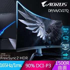 技嘉 AORUS CV27Q(2H1P/1ms/VA曲面/165Hz/無喇叭/FreeSync 2/HDR400)