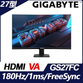 技嘉 GS27FC(2H1P/1ms/VA曲面/180Hz/無喇叭/FreeSync Premium)低藍光.不閃屏