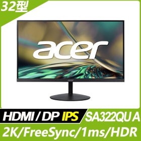 ACER SA322QU A(2H1P/1ms/IPS/無喇叭/FreeSync/HDR10)薄邊框