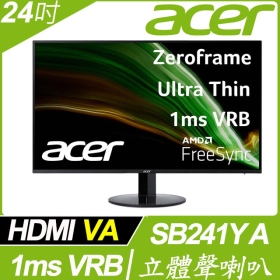 ACER SB241Y A(1A1H/1ms/VA/含喇叭/FreeSync) 超薄螢幕