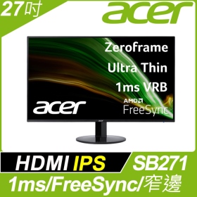 ACER SB271(1A1H/1ms/IPS/含喇叭/FreeSync) 低藍光