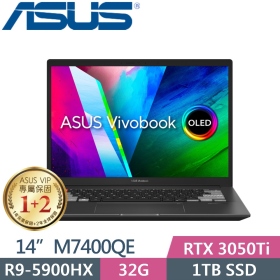 華碩 M7400QE-0058K5900HX(零度黑)(R9-5900HX/32G/1T/RTX3050Ti-4G/OLED)