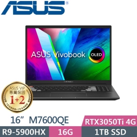 華碩 M7600QE-0068K5900HX(零度黑)(R9-5900HX/16G/1T/RTX3050Ti-4G/OLED)