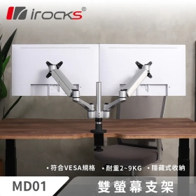 I-ROCKS MD01 雙螢幕支架 (黑色)底座/圓球型模組轉軸/耐重2~9KG/支援32吋以下