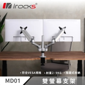 I-ROCKS MD01 雙螢幕支架 (銀色)底座/圓球型模組轉軸/耐重2~9KG/支援32吋以下