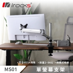I-ROCKS MS01 單螢幕支架 (黑色)底座/圓球型模組轉軸/耐重2~9KG/支援32吋以下