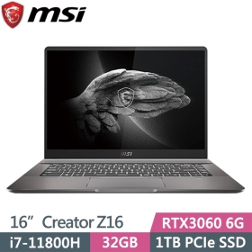 MSI Creator Z16 A11UE[058TW]i7-11800H/32G/1T/RTX3060 6G/2K/1
