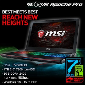 msi GE62VR 7RF-625TW-BB7770H8G1T0S10MH 15.6吋 筆電(I7-7700HQ