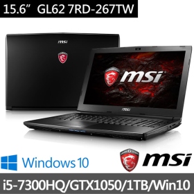 MSI微星 GL62 7RD-267TW(i5-7300HQ/4G/1TB/NV GTX1050 2G/Win10)