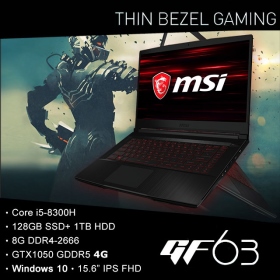 MSI GF63 8RC[636TW] i5-8300H/8G/128G1T/1050-4G