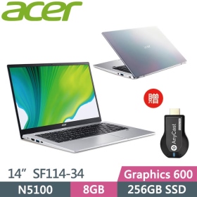 Acer SF114-34-C04D〈彩虹銀〉Celeron N5100/8G/256G/UHD