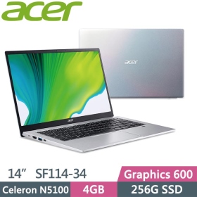 Acer SF114-34-C9V9【彩虹銀】Celeron CN5100/4G/256G/Win10