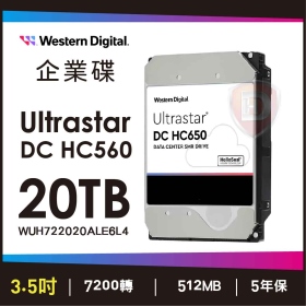 WD 20TB【Ultrastar DC HC560】512MB/7200轉(WUH722020ALE6L4)